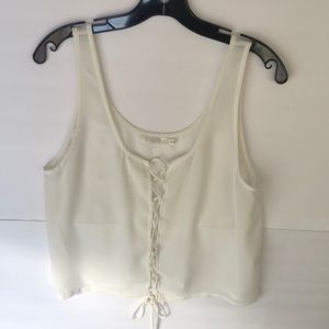 Millau Ivory Sheer Lace up Sleeveless Cropped Blouse Shirt Top Size XS